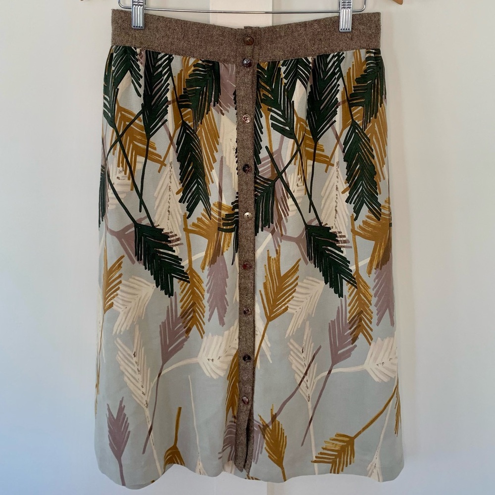 Anthropologie Edme & Esllyte Flurried Plumes Midi Skirt with wool blend trim